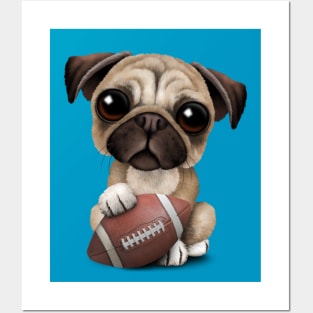 Cute Pug Puppy Dog Playing With Football Posters and Art